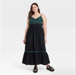 Ava & Viv Black and Green Midi Dress